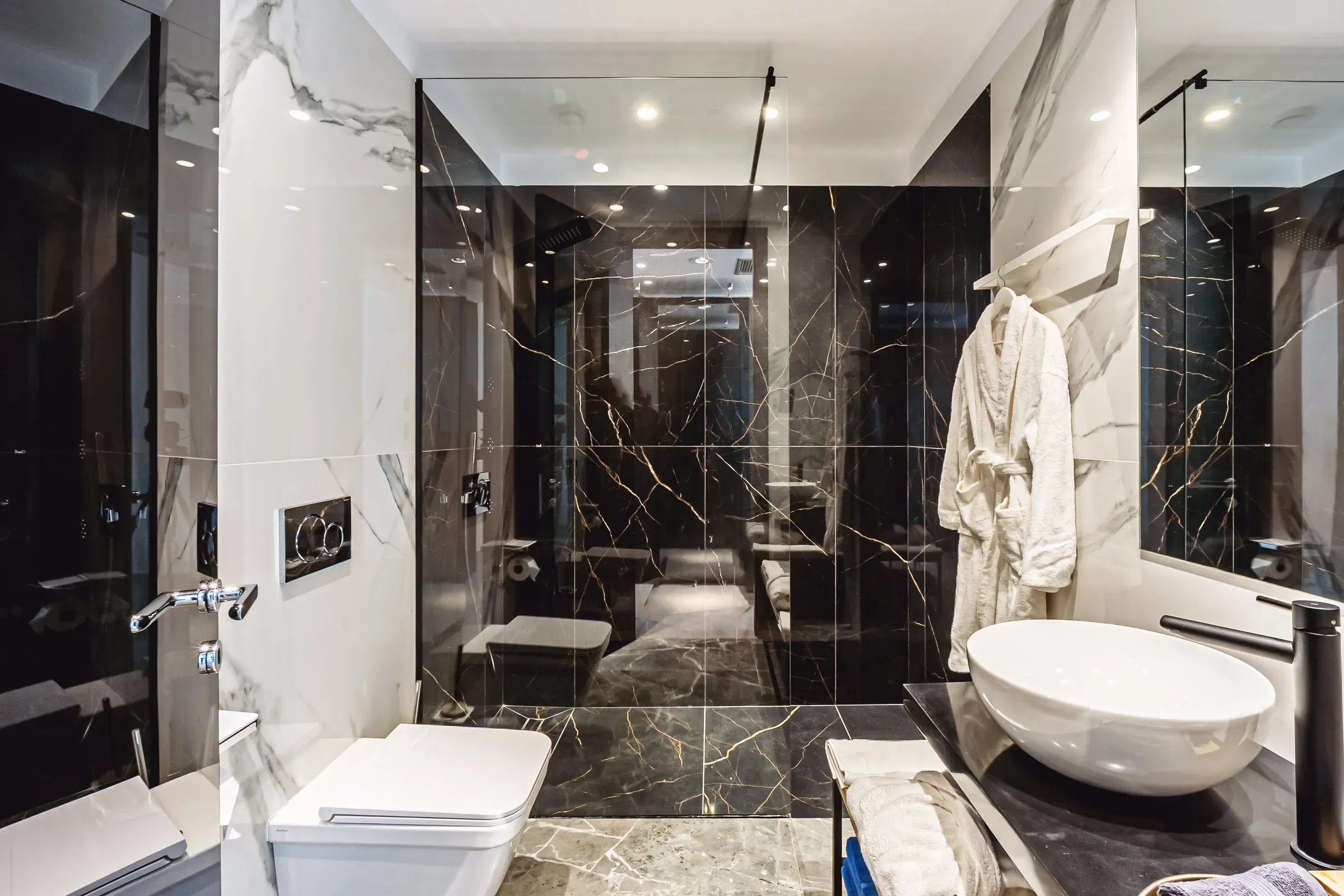 Marble bathroom with freestanding tub