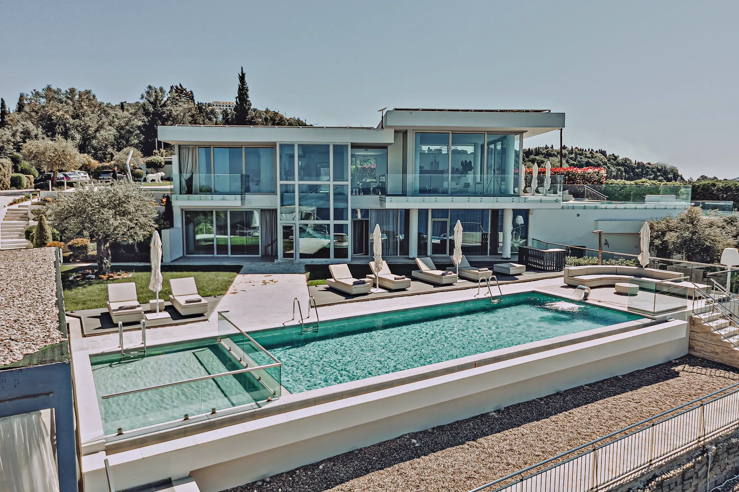 Exterior view of the villa with pool