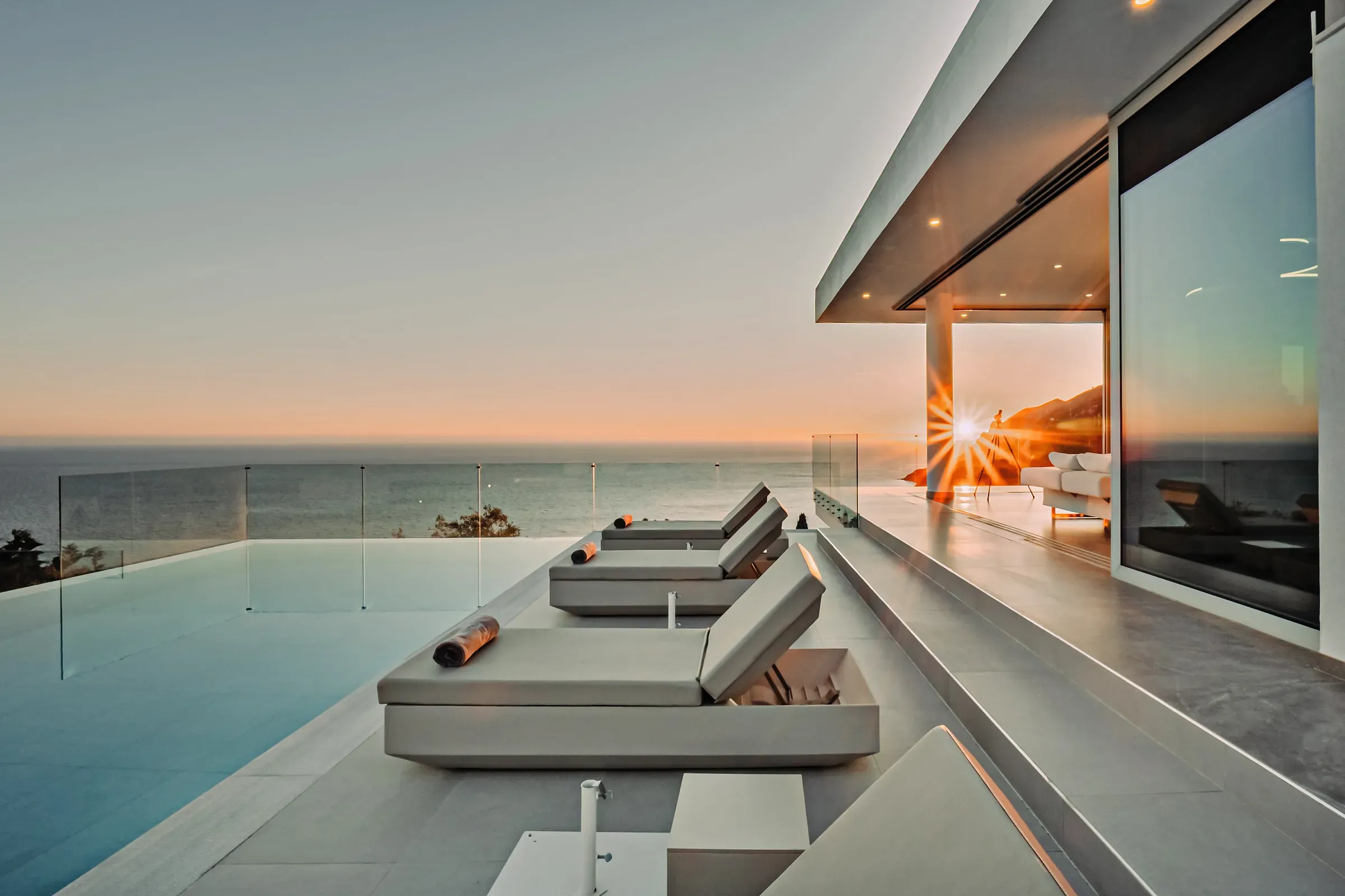 Pool and terrace at dusk