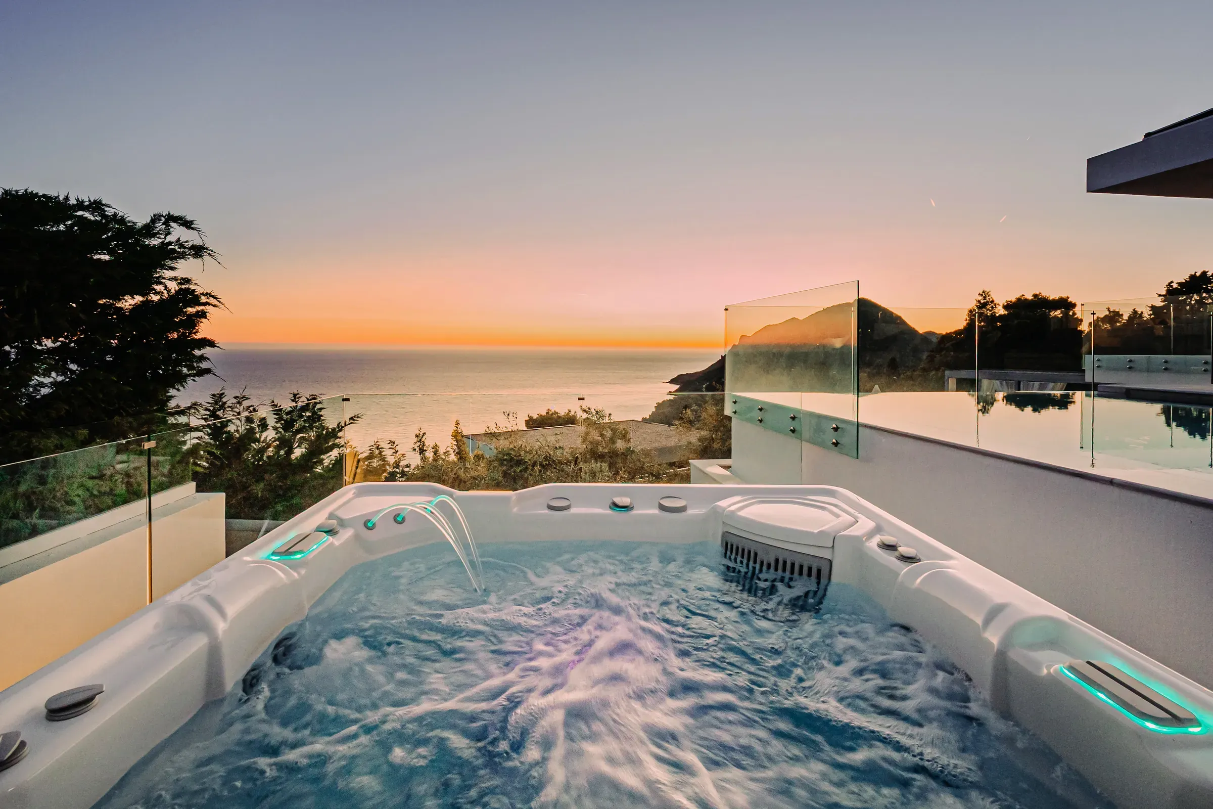 Outdoor jacuzzi at sunset