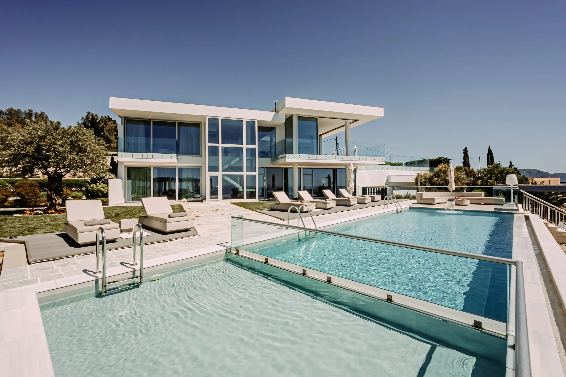 The villa and pool from the garden